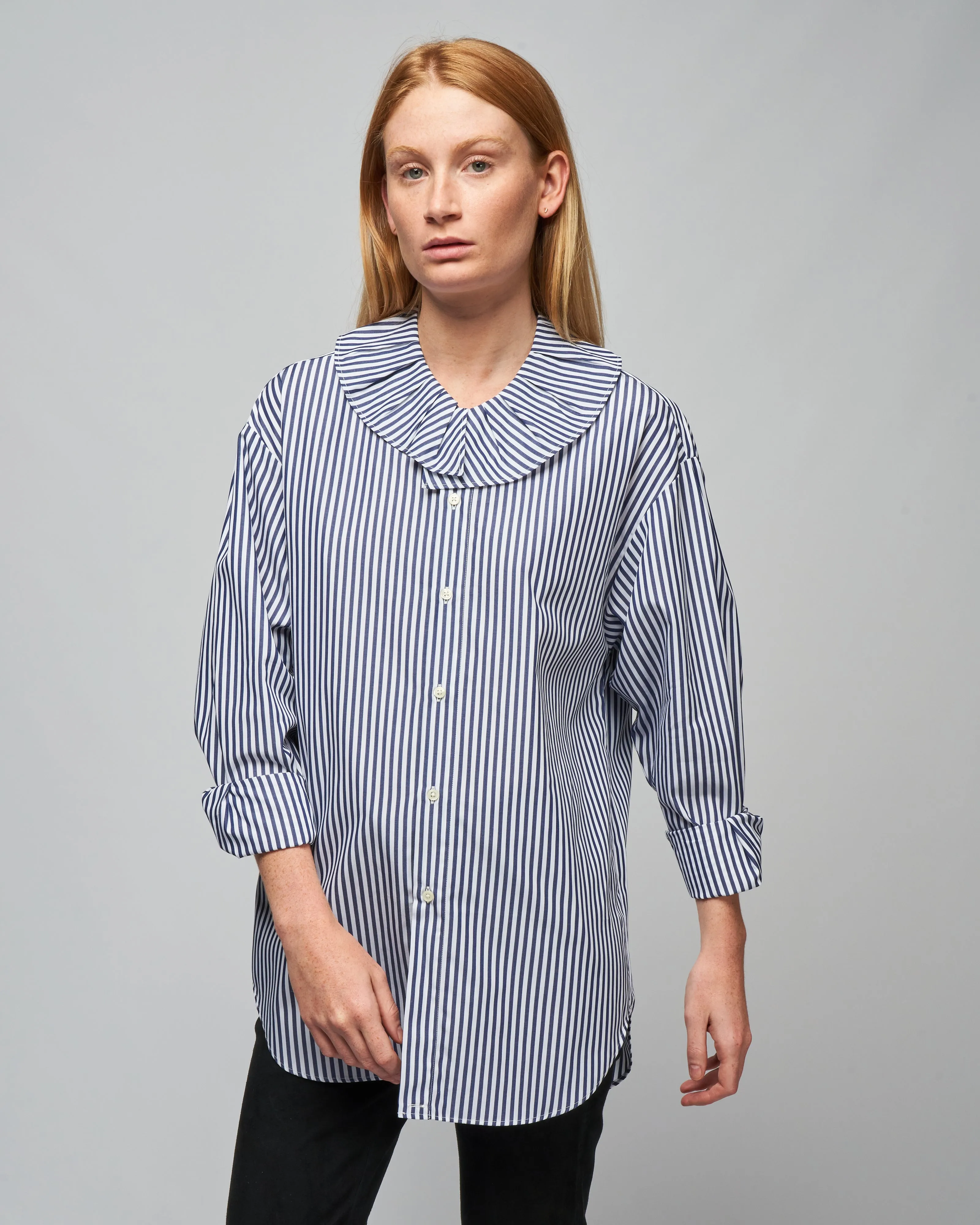 stripe ruffle collar - white navy