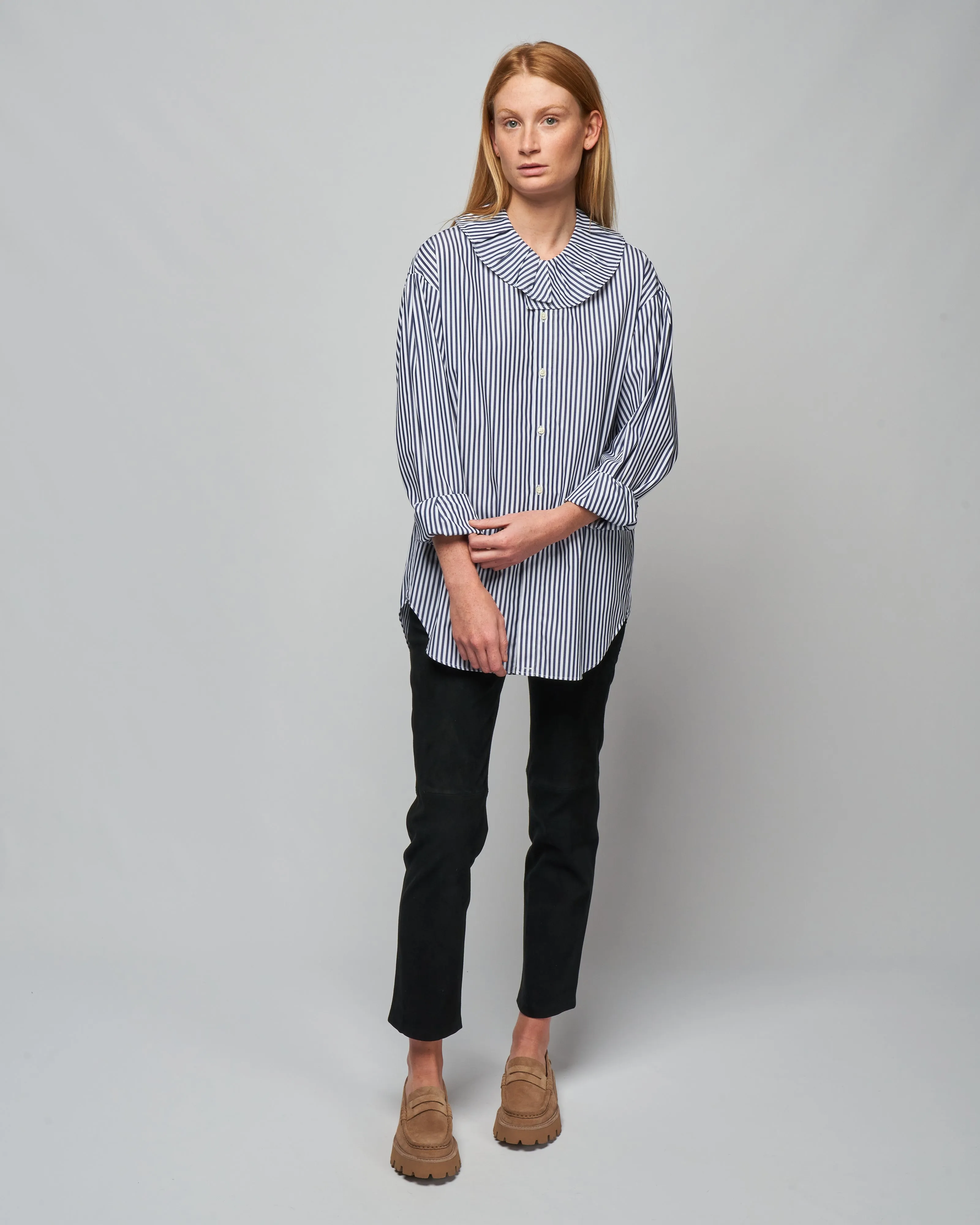 stripe ruffle collar - white navy