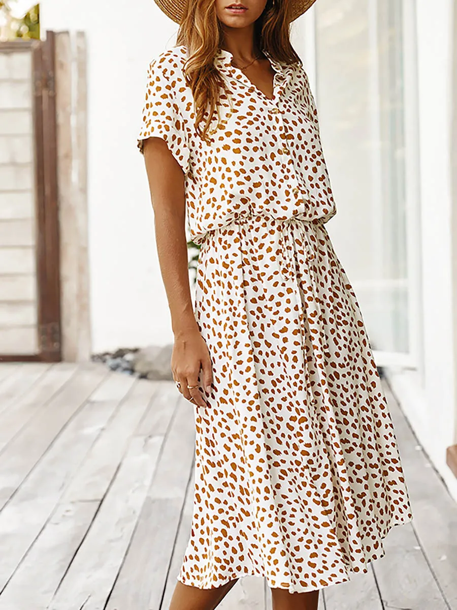 Stunncal Polka Dot Short-Sleeve Dress(7 colors)
