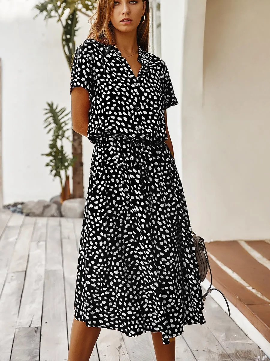Stunncal Polka Dot Short-Sleeve Dress(7 colors)
