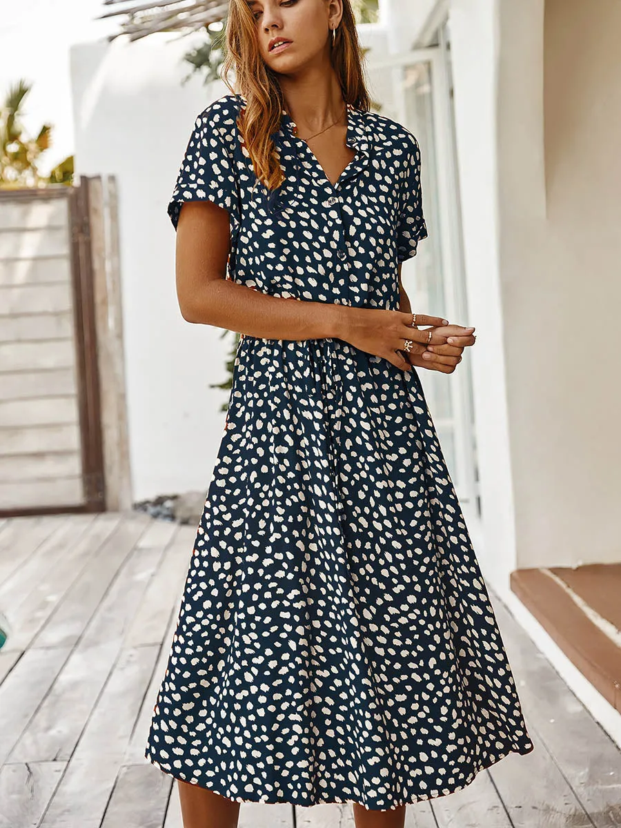 Stunncal Polka Dot Short-Sleeve Dress(7 colors)