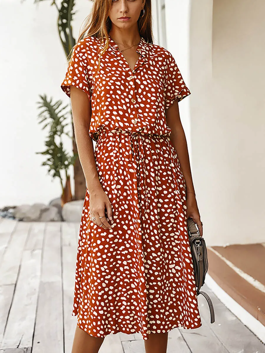 Stunncal Polka Dot Short-Sleeve Dress(7 colors)
