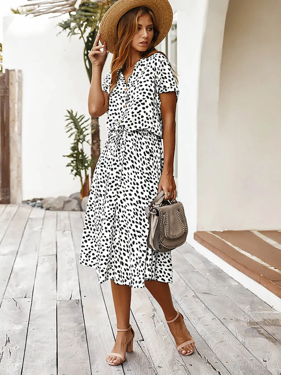 Stunncal Polka Dot Short-Sleeve Dress(7 colors)