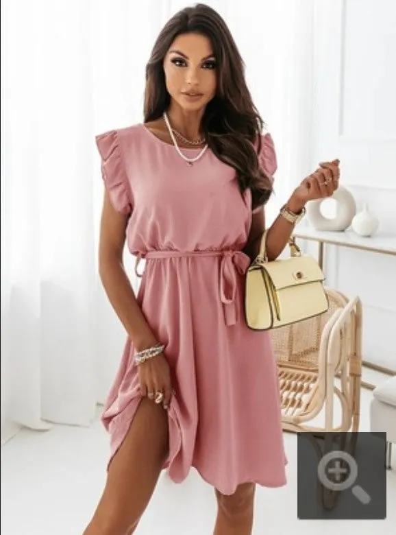 Stunncal Ruffle Waist Lace-Up Dress(4 colors)