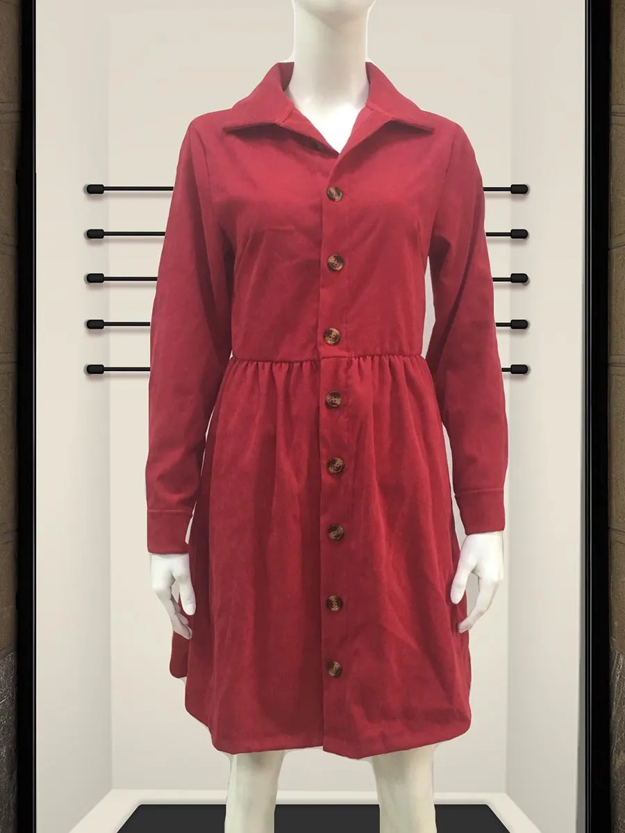 Stunncal Single-Breasted Long-Sleeved Dress(4 colors)