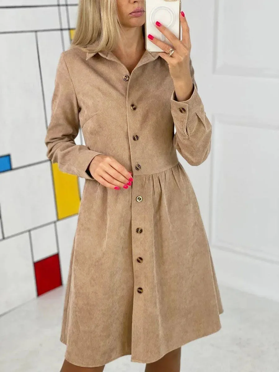 Stunncal Single-Breasted Long-Sleeved Dress(4 colors)