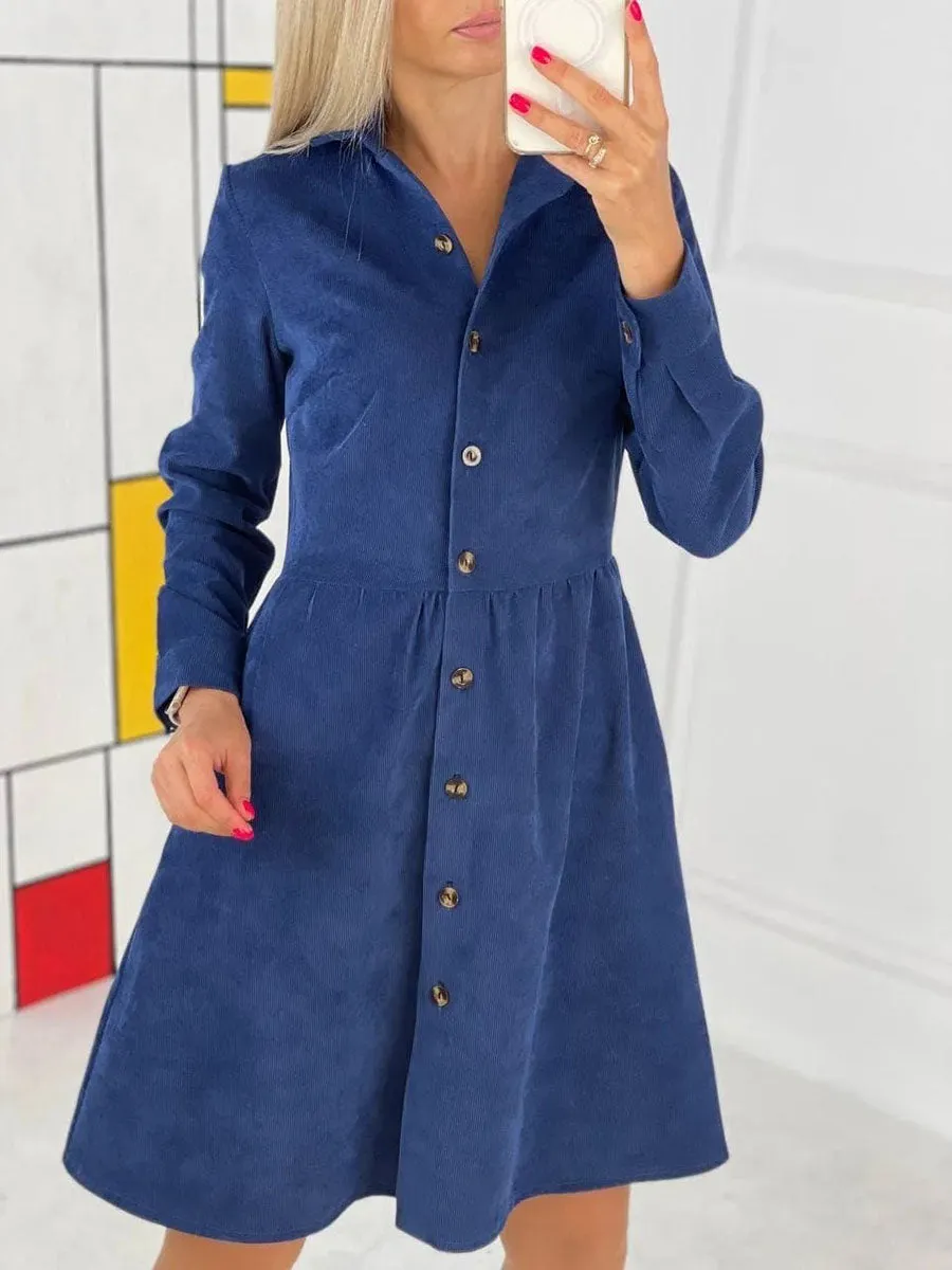 Stunncal Single-Breasted Long-Sleeved Dress(4 colors)