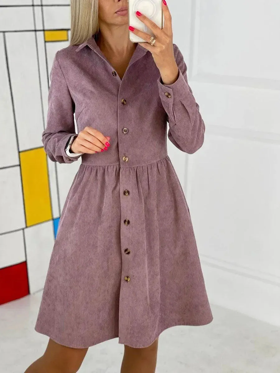 Stunncal Single-Breasted Long-Sleeved Dress(4 colors)