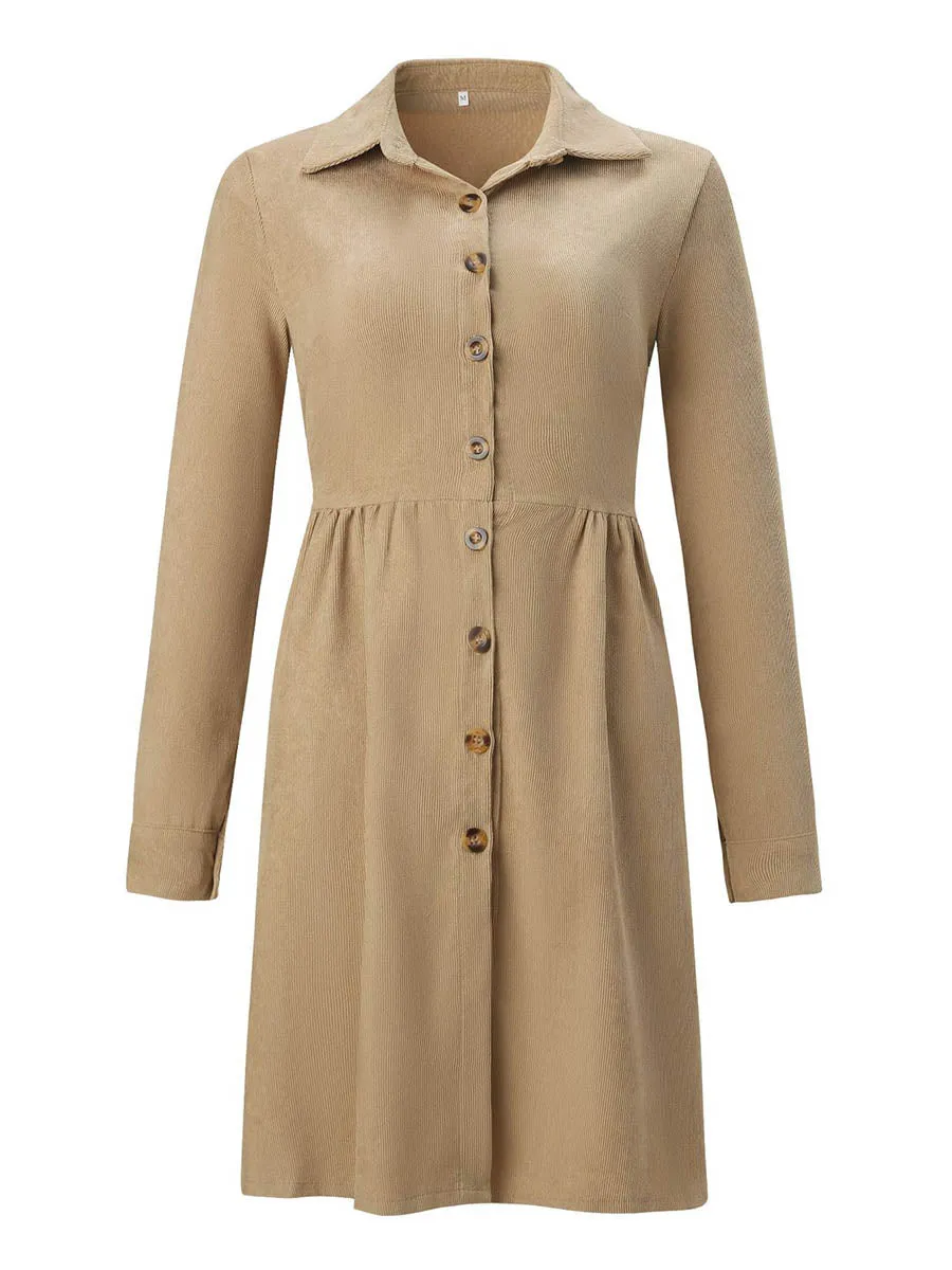 Stunncal Single-Breasted Long-Sleeved Dress(4 colors)