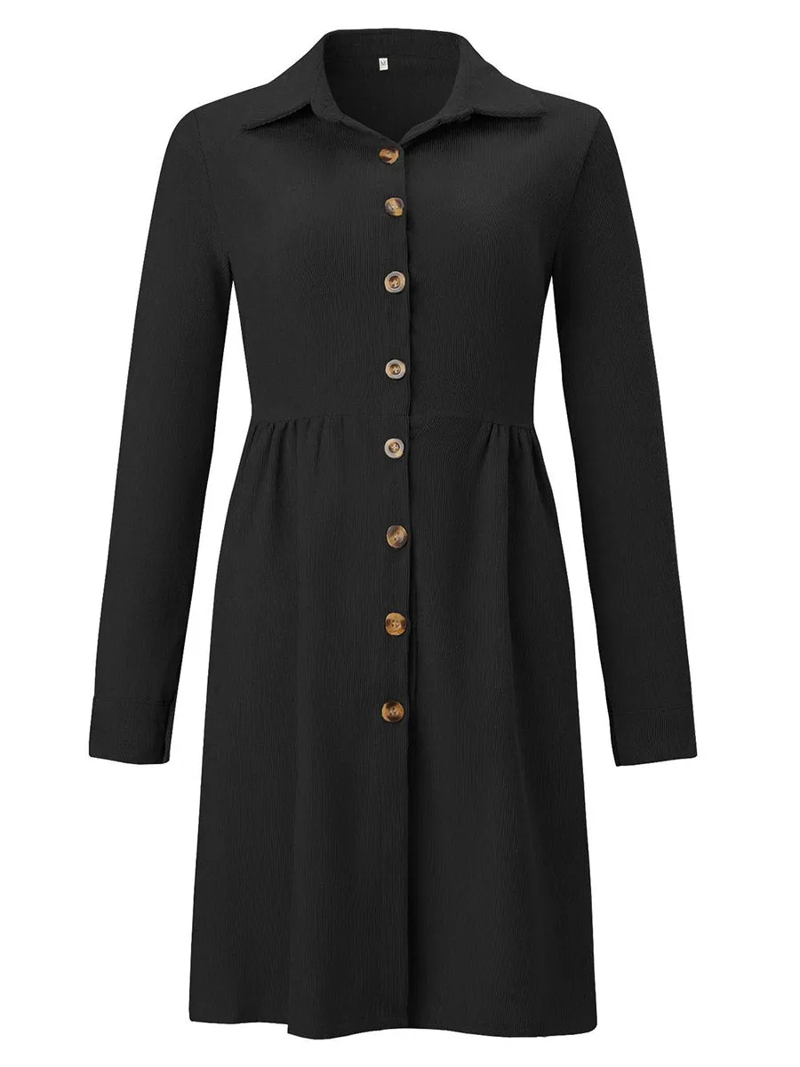 Stunncal Single-Breasted Long-Sleeved Dress(4 colors)