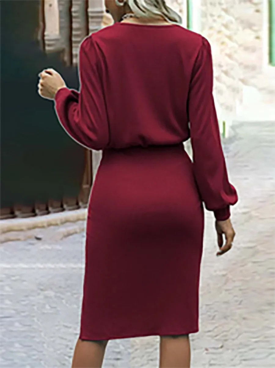 Stunncal Threaded Split Long Sleeve Dress(6 colors)