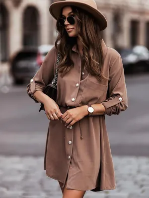 Stunncal Waist Tie Button Pull Sleeve Dress