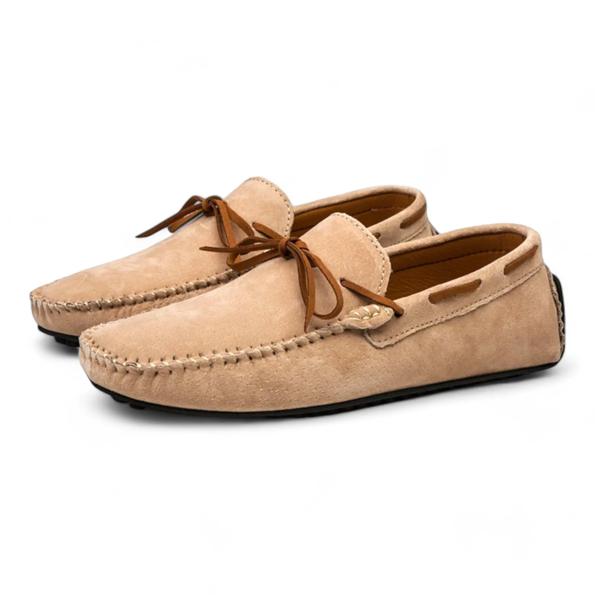 Suede Stitched Lace-up Loafers