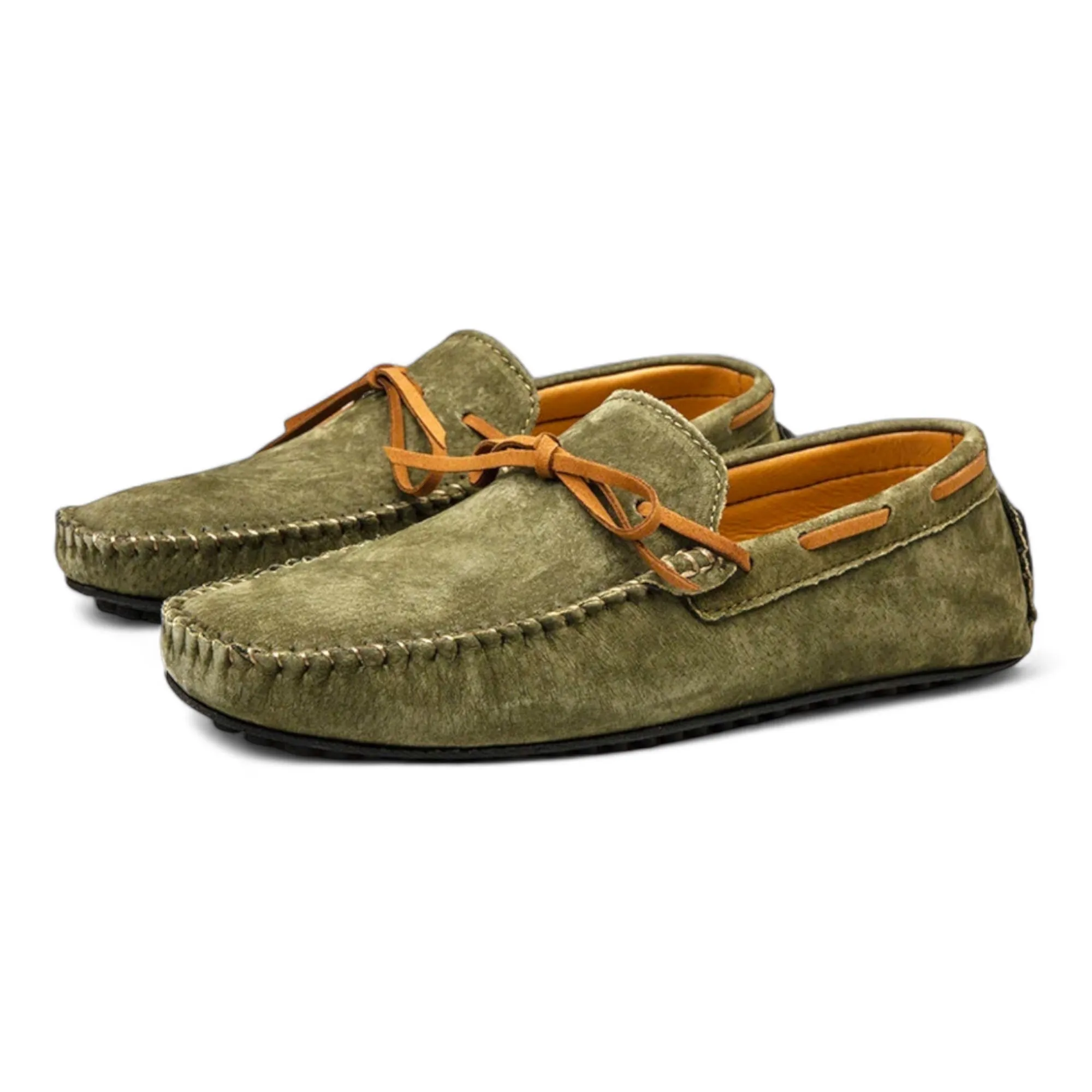 Suede Stitched Lace-up Loafers