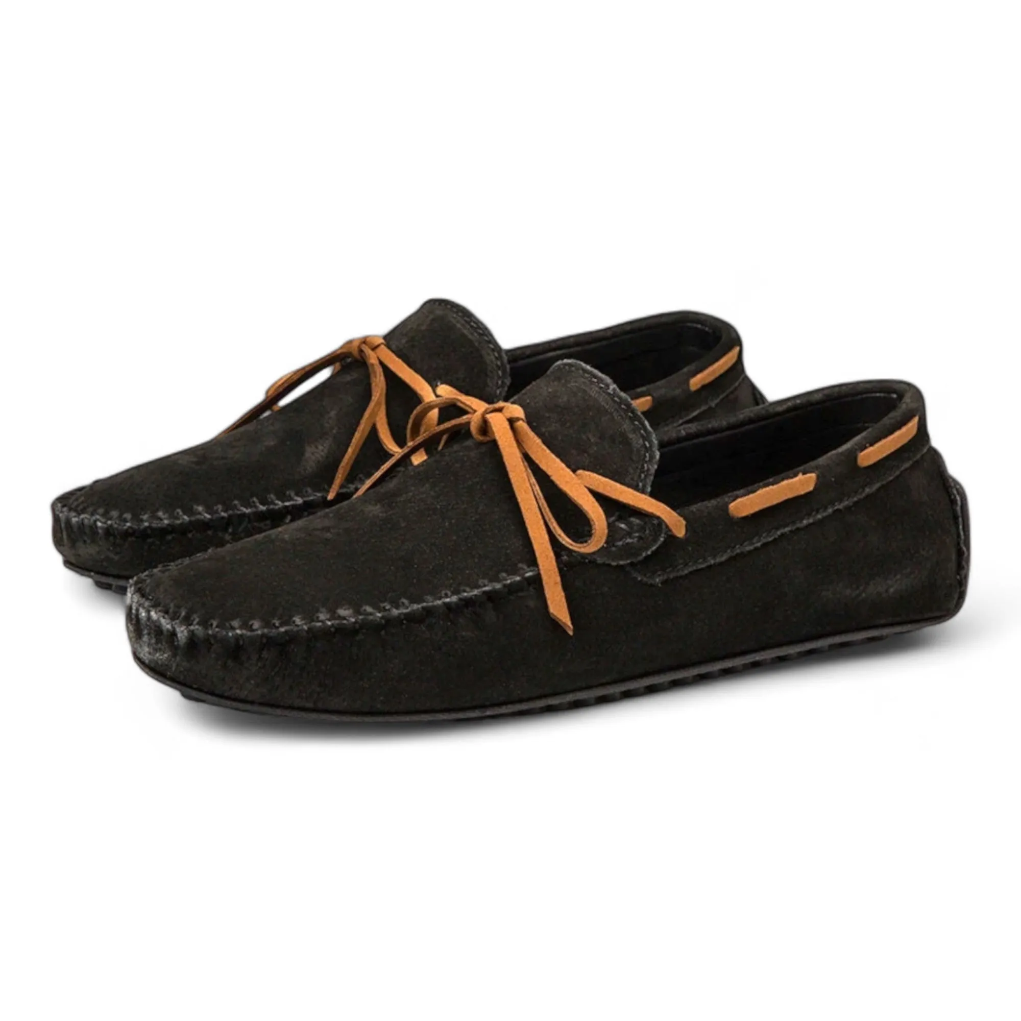 Suede Stitched Lace-up Loafers