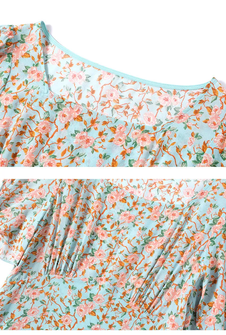 Summer Silk Dress French Square Neck Dress