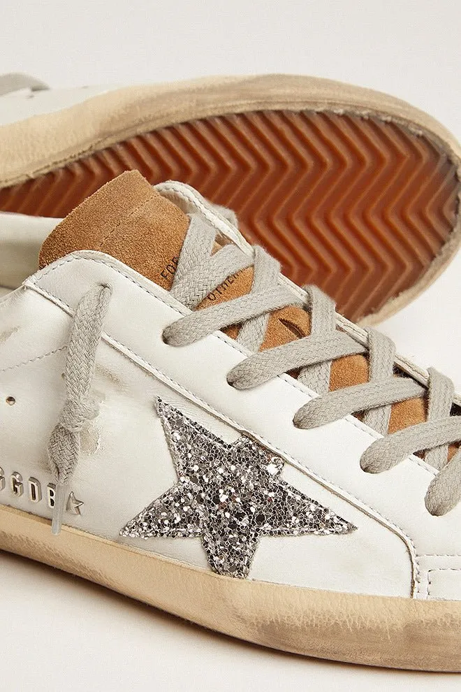 super-star suede star glitter heel - white/tobacco/silver/taupe