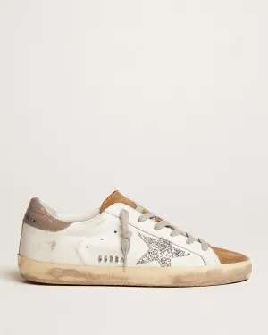 super-star suede star glitter heel - white/tobacco/silver/taupe