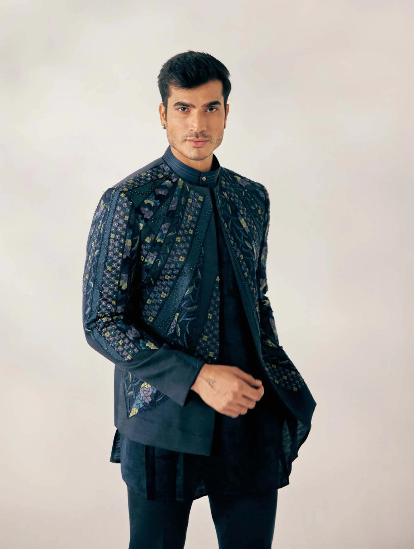 Teal Blue Cubism Short Jacket set