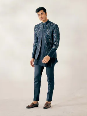 Teal Blue Cubism Short Jacket set