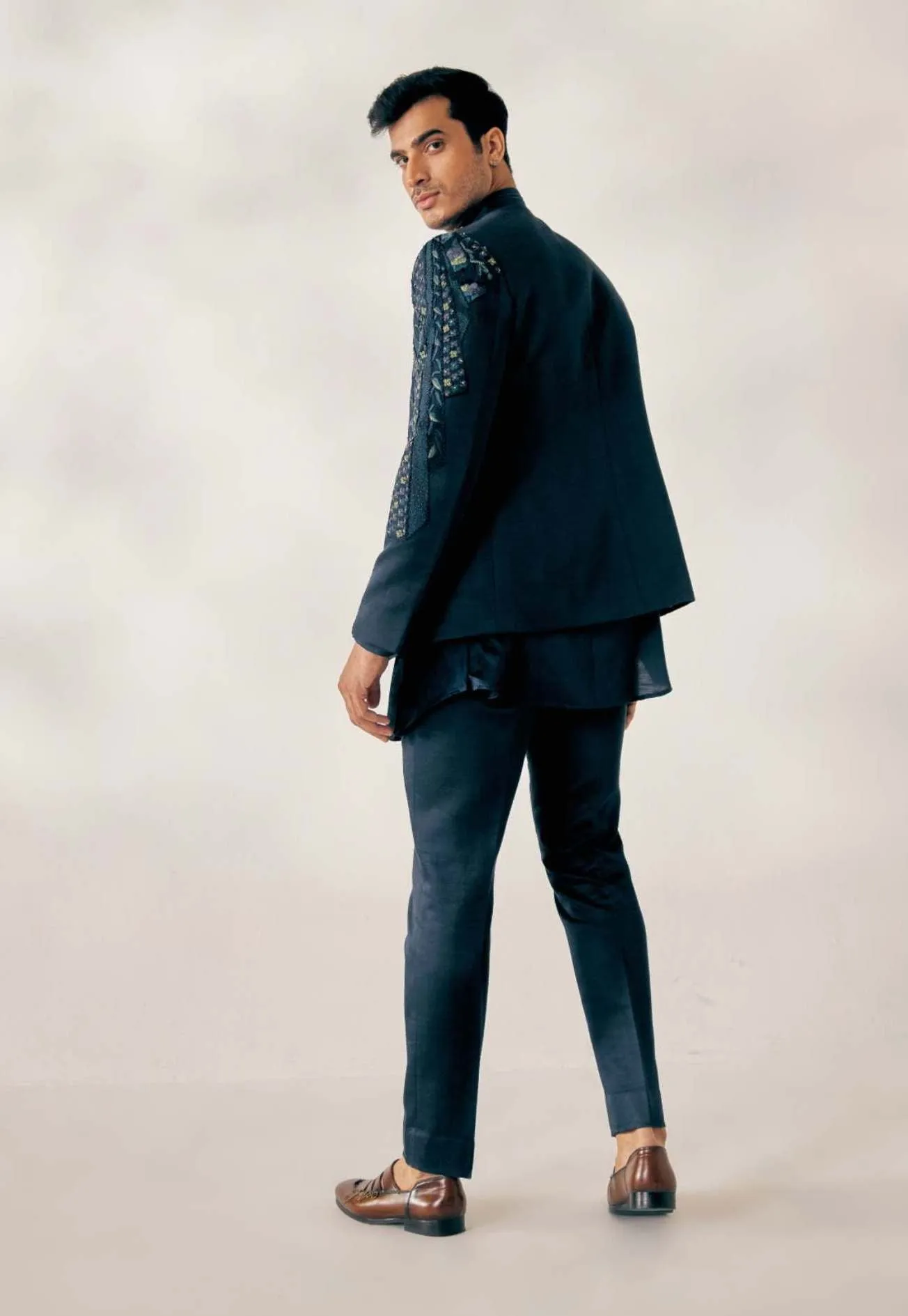 Teal Blue Cubism Short Jacket set