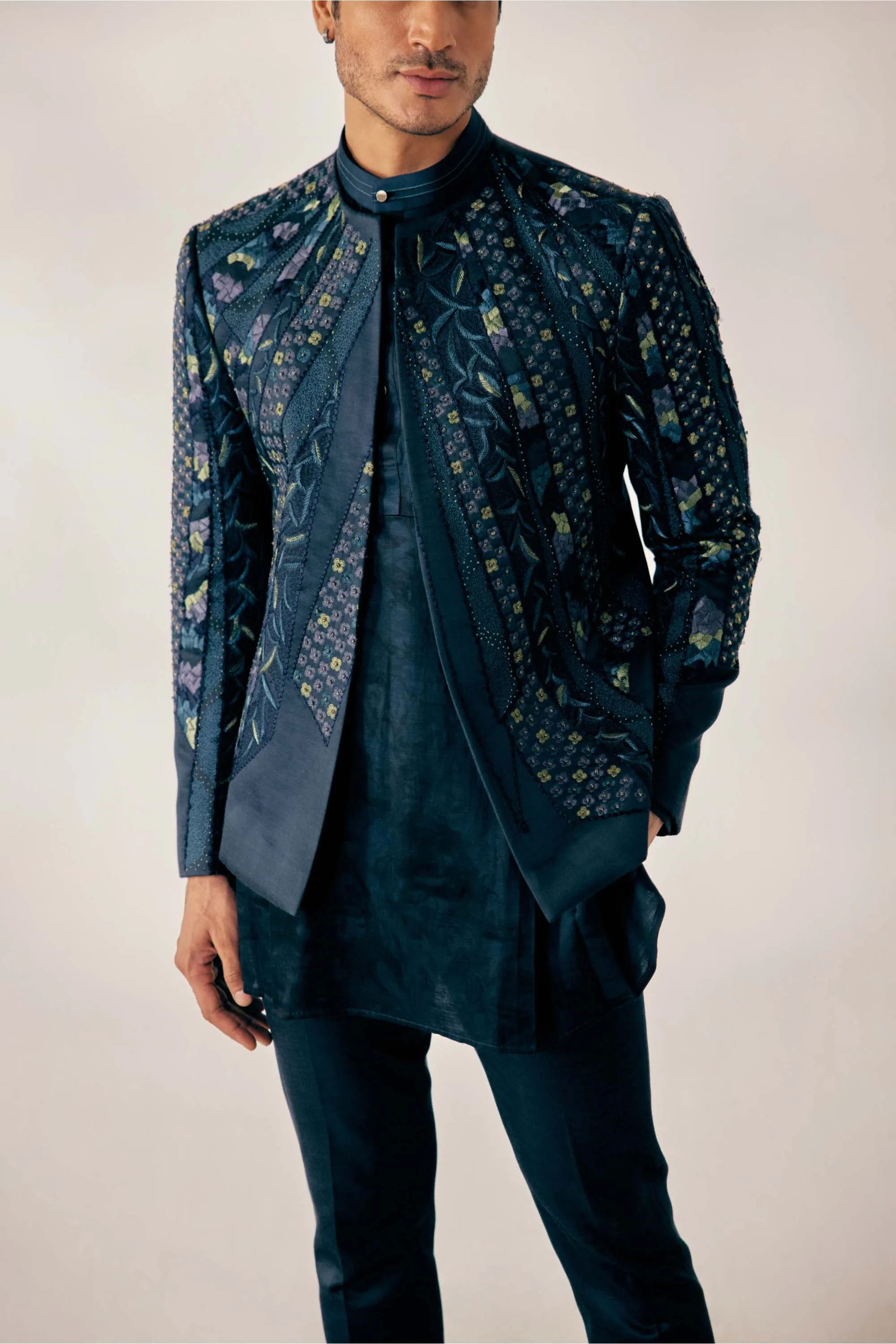 Teal Blue Cubism Short Jacket set