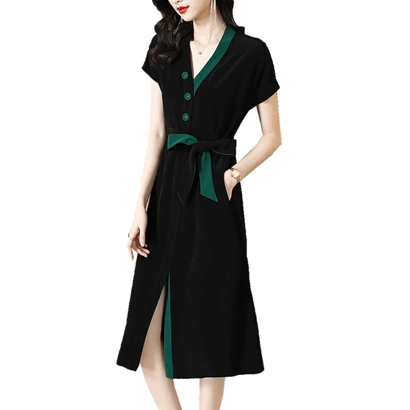Temperament Plus Size Women's High-end Shirt Dress Satin