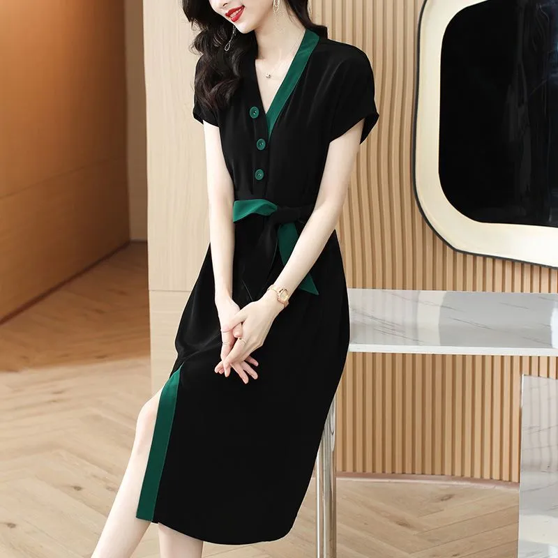 Temperament Plus Size Women's High-end Shirt Dress Satin