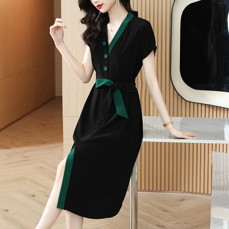 Temperament Plus Size Women's High-end Shirt Dress Satin