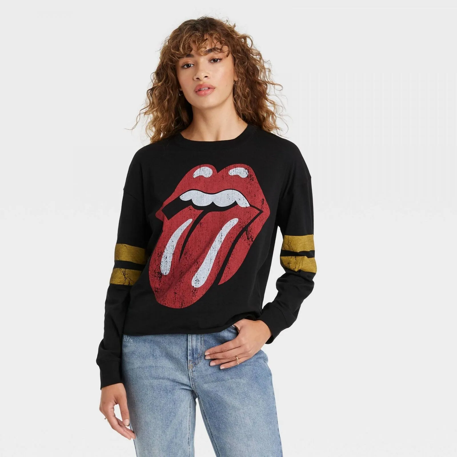 The Rolling Stones Women's Varsity Long Sleeve Graphic T-Shirt Black XL