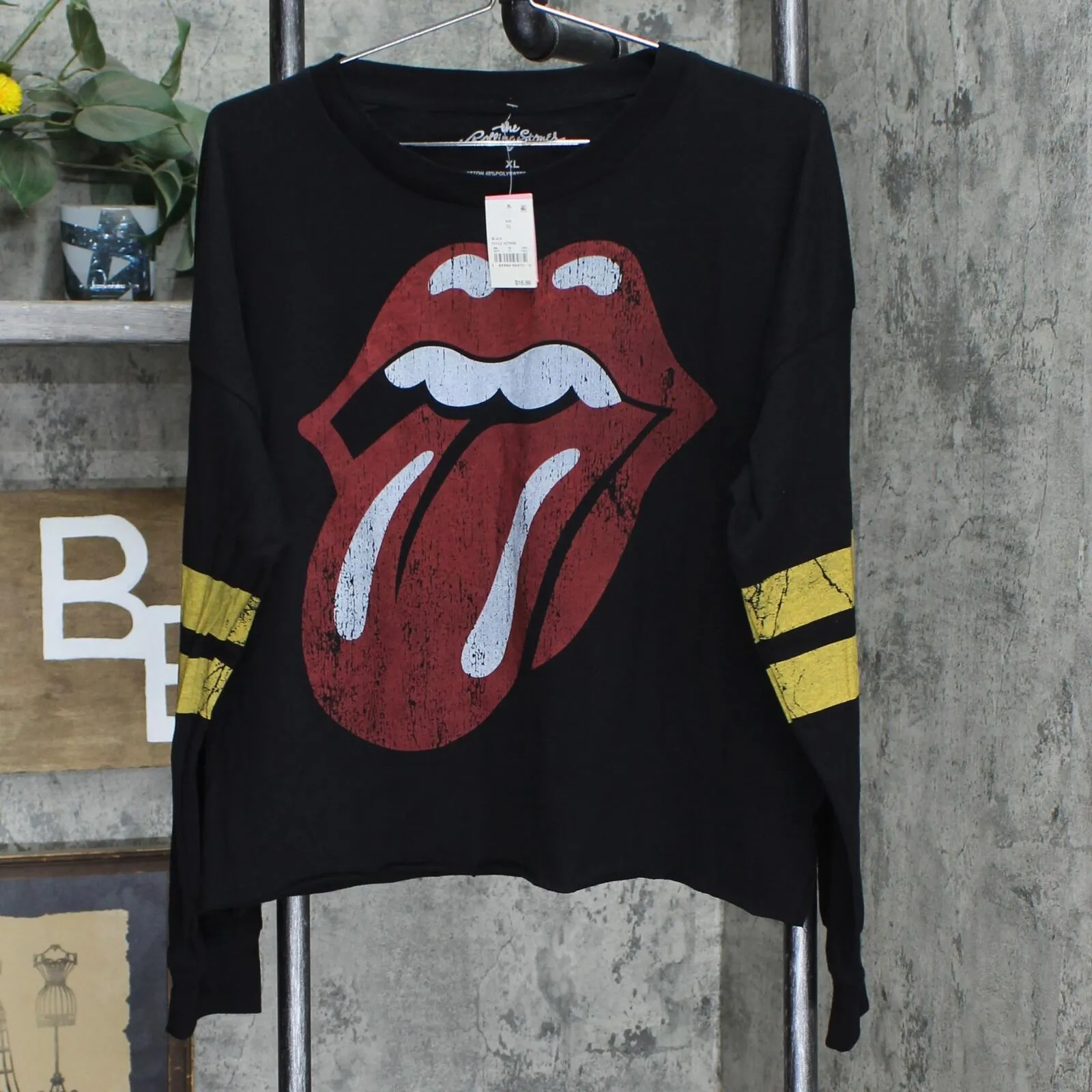 The Rolling Stones Women's Varsity Long Sleeve Graphic T-Shirt Black XL