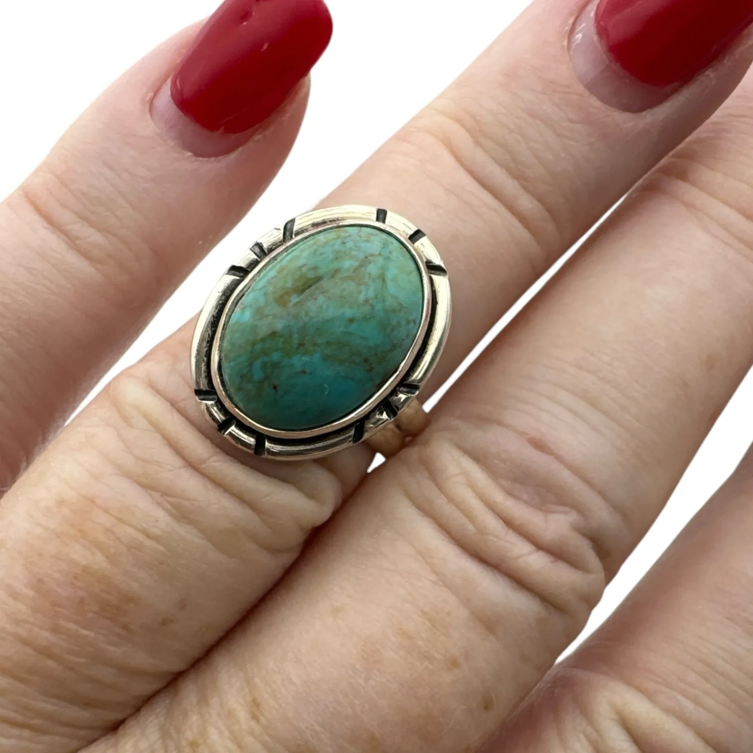 Tibetan Turquoise Solid 925 Sterling Silver Ring 5
