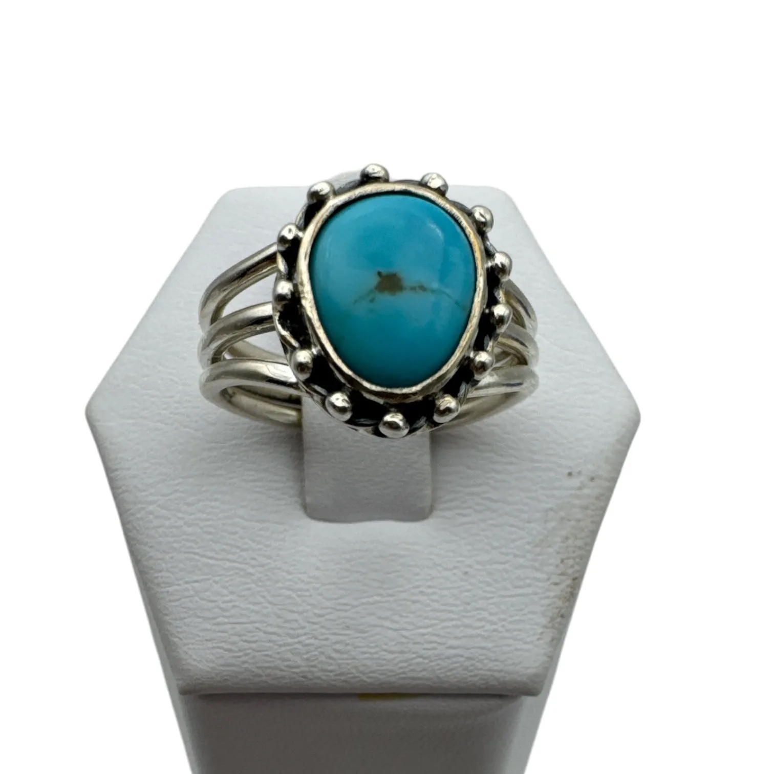 Tibetan Turquoise Solid 925 Sterling Silver Ring 7