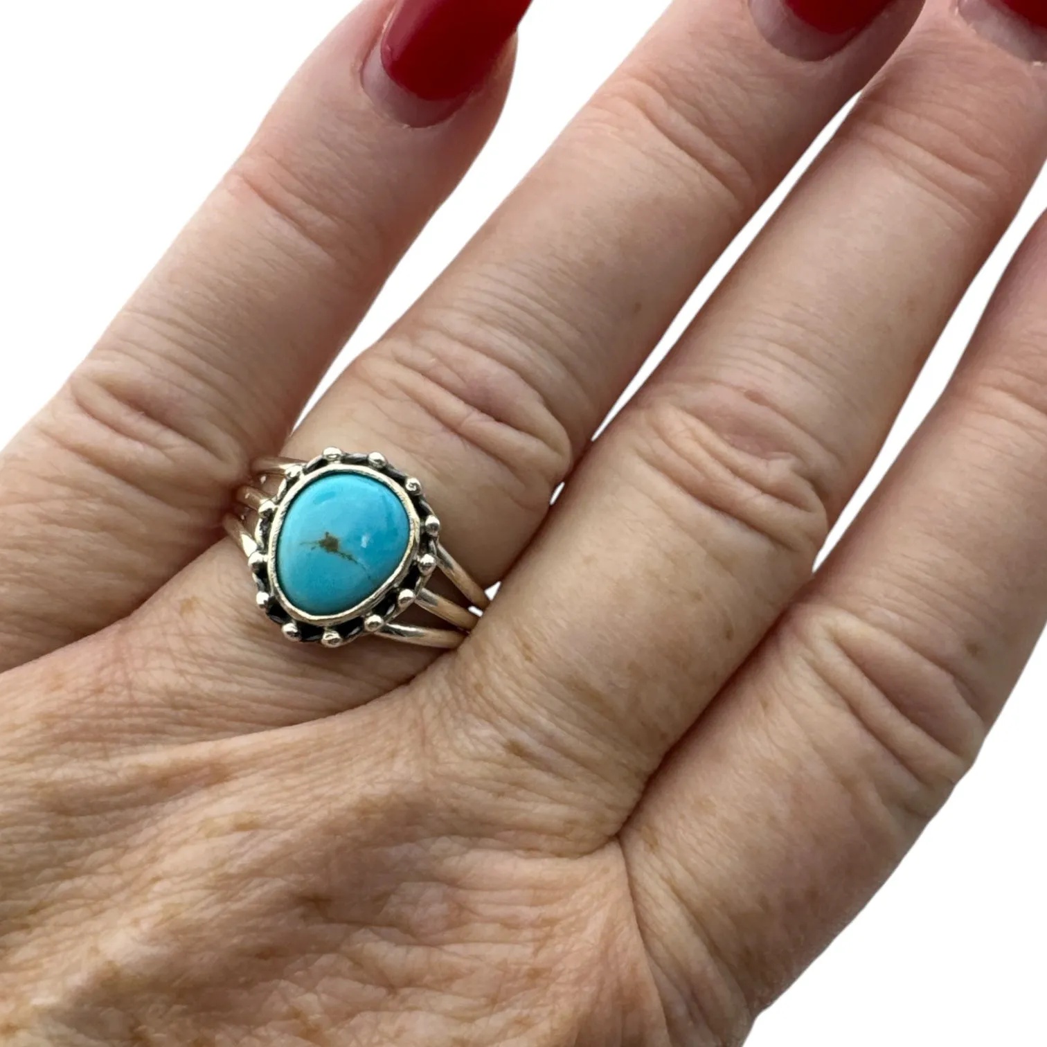 Tibetan Turquoise Solid 925 Sterling Silver Ring 7