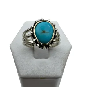 Tibetan Turquoise Solid 925 Sterling Silver Ring 7