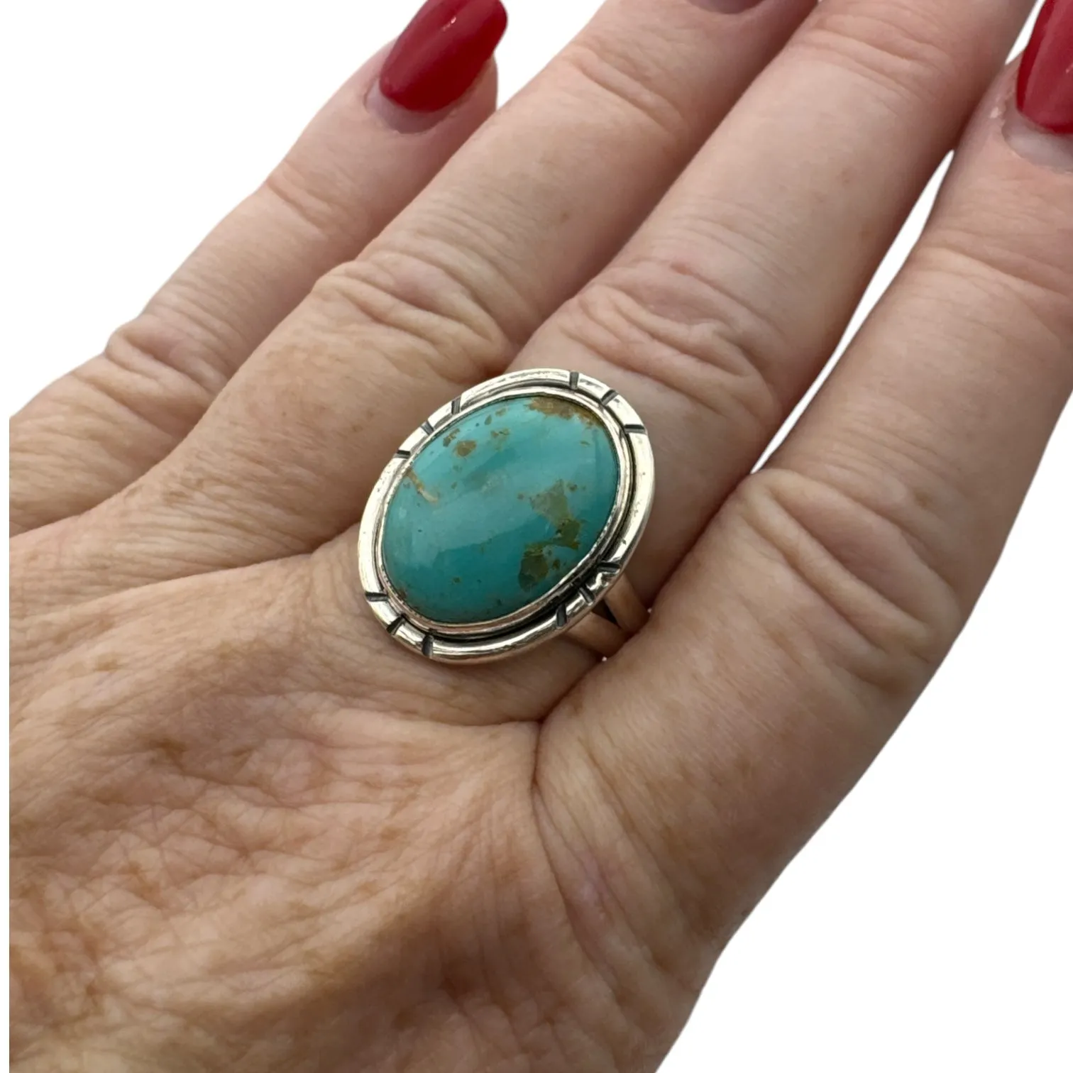Tibetan Turquoise Solid 925 Sterling Silver Ring 9