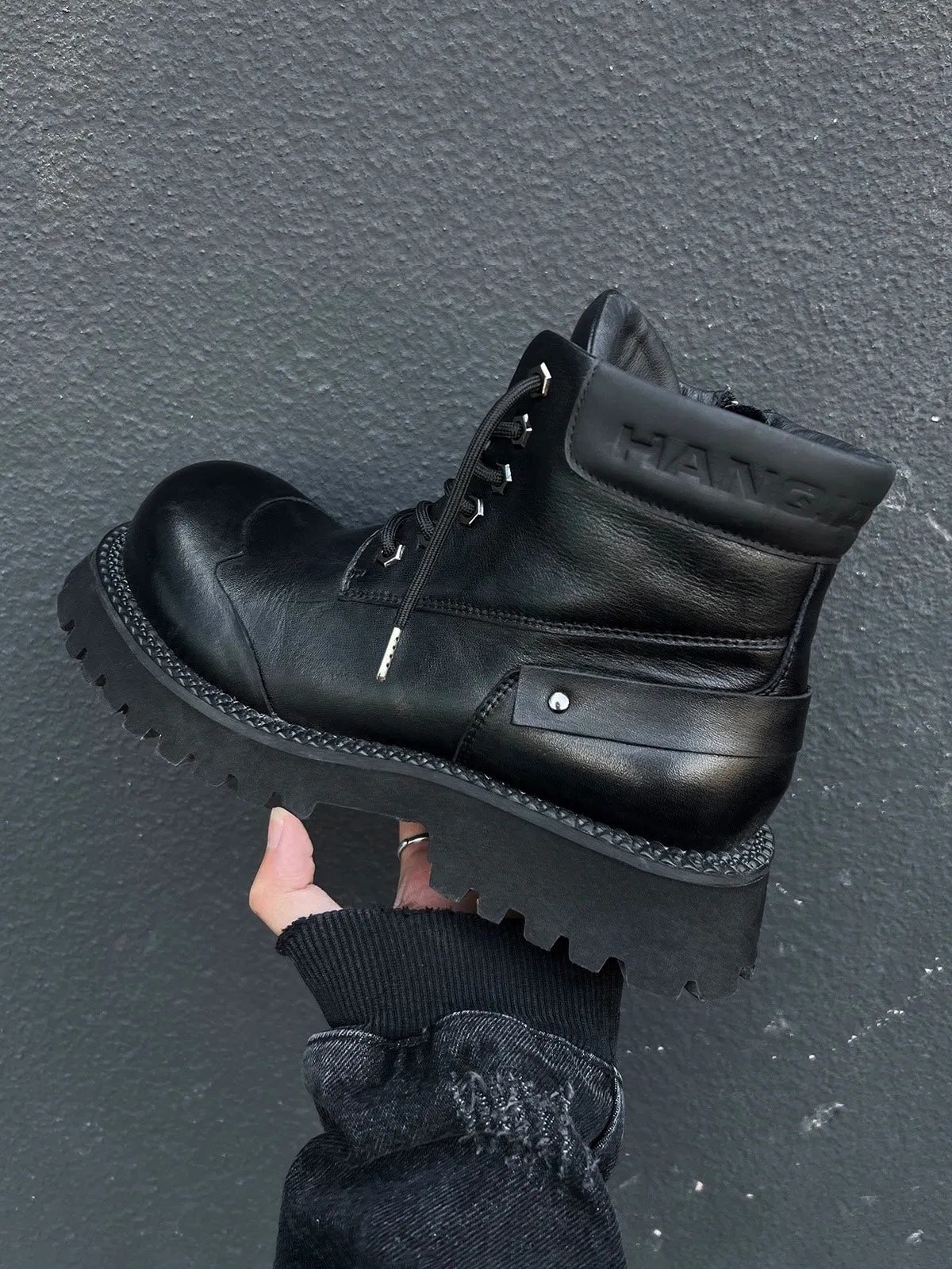 Top Layer Cowhide Thick-Sole Derby Boots