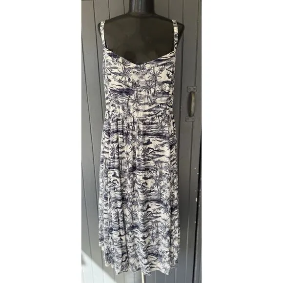 Torrid Lenny Smocked Sleeveless Blue White Print Jungle Toile Midi Dress Size 3X