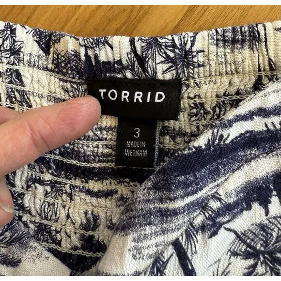 Torrid Lenny Smocked Sleeveless Blue White Print Jungle Toile Midi Dress Size 3X
