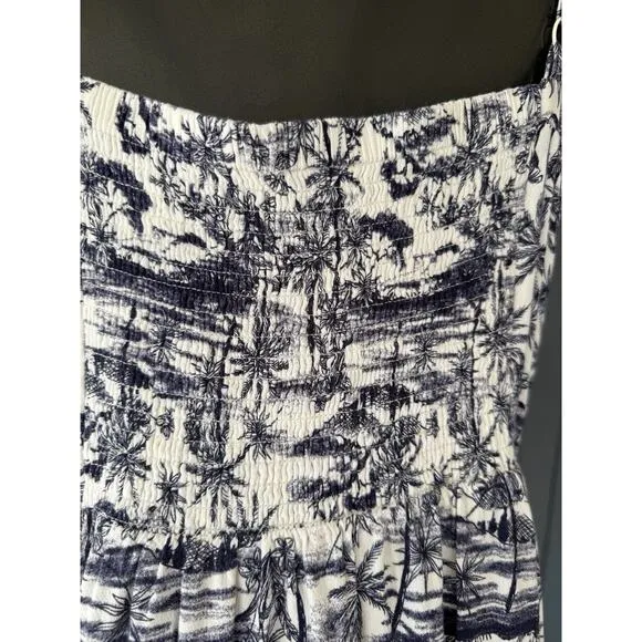 Torrid Lenny Smocked Sleeveless Blue White Print Jungle Toile Midi Dress Size 3X