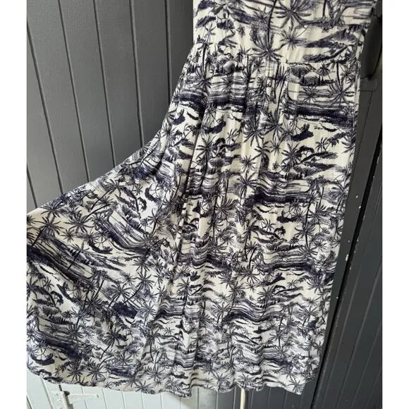 Torrid Lenny Smocked Sleeveless Blue White Print Jungle Toile Midi Dress Size 3X