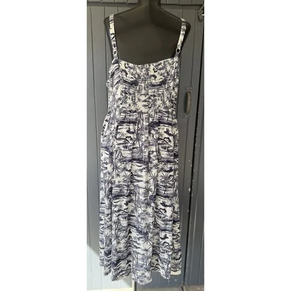 Torrid Lenny Smocked Sleeveless Blue White Print Jungle Toile Midi Dress Size 3X