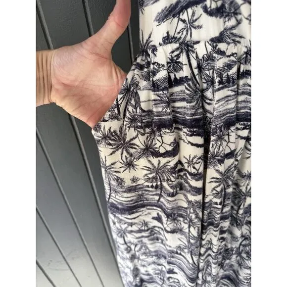Torrid Lenny Smocked Sleeveless Blue White Print Jungle Toile Midi Dress Size 3X