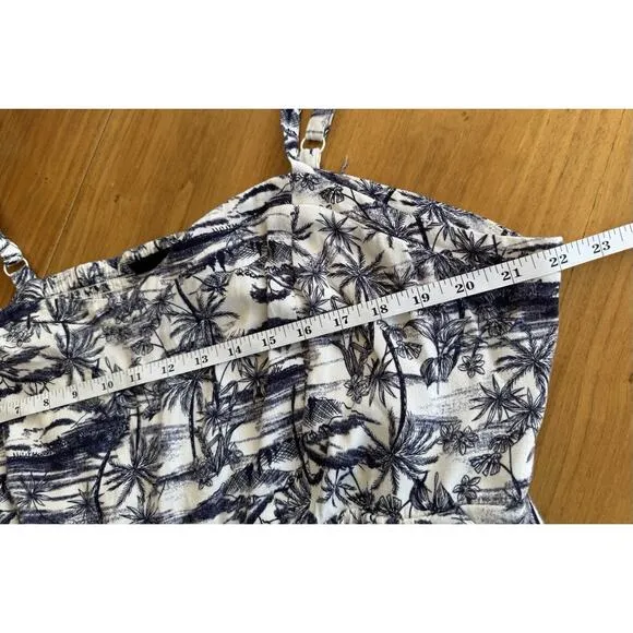 Torrid Lenny Smocked Sleeveless Blue White Print Jungle Toile Midi Dress Size 3X