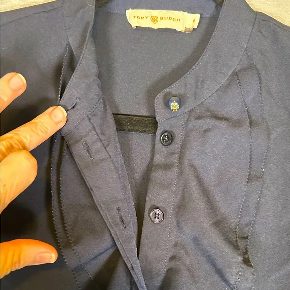 Tory Burch Navy‎ Jane Ruffle Chiffon Button Down Shirt Dress Women’s Size 0