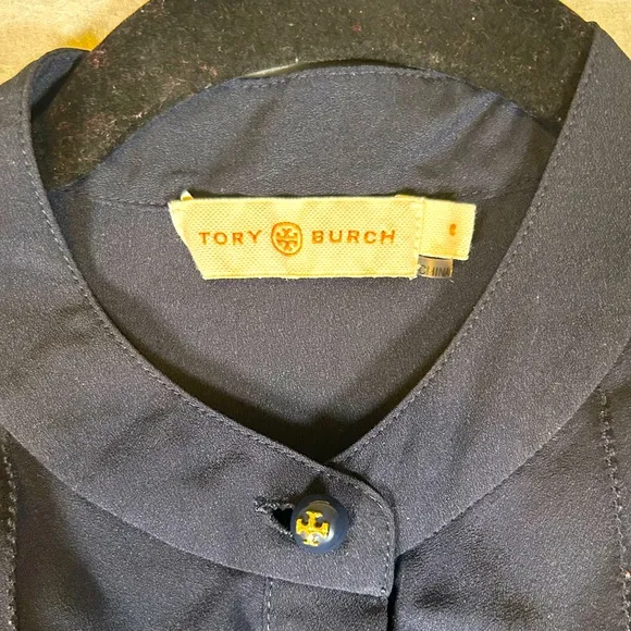 Tory Burch Navy‎ Jane Ruffle Chiffon Button Down Shirt Dress Women’s Size 0
