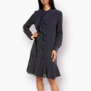 Tory Burch Navy‎ Jane Ruffle Chiffon Button Down Shirt Dress Women’s Size 0