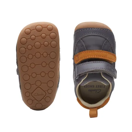 UK 5.5 Grey and Orange Tiny Fawn Velcro Sneaker