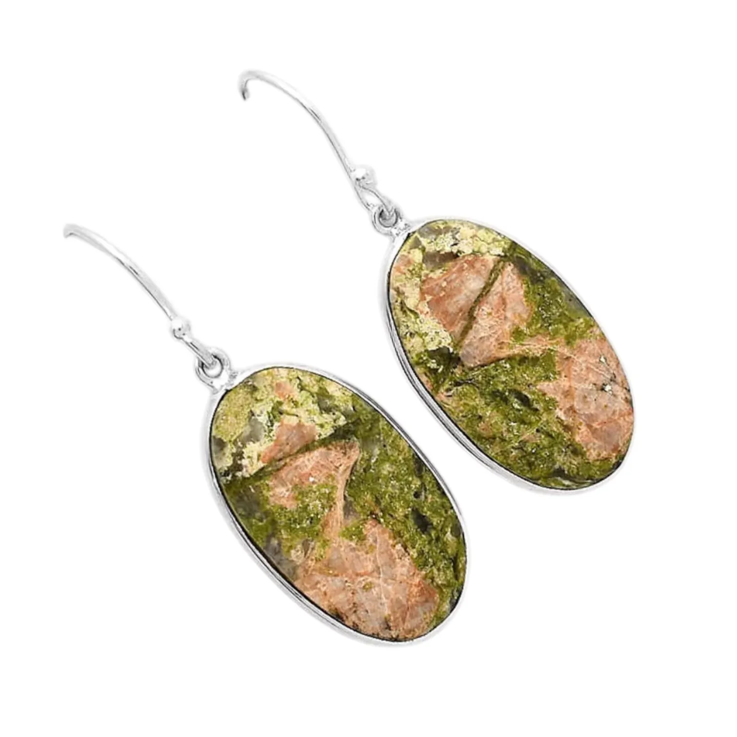 Unakite Solid 925 Sterling Silver Earrings