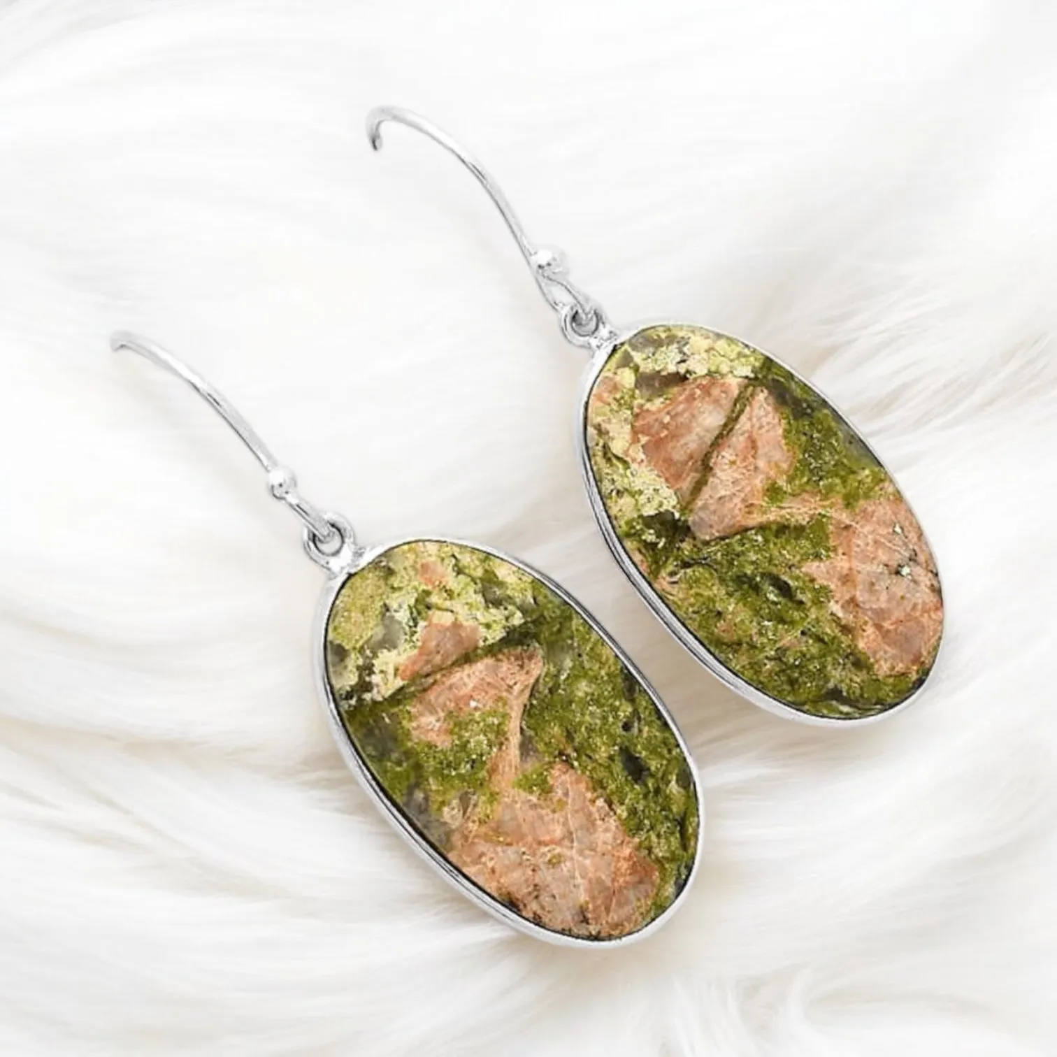 Unakite Solid 925 Sterling Silver Earrings